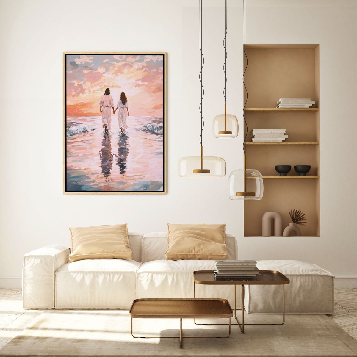 Jesus Andando sobre as Águas com Mulher - Quadro em Tela
