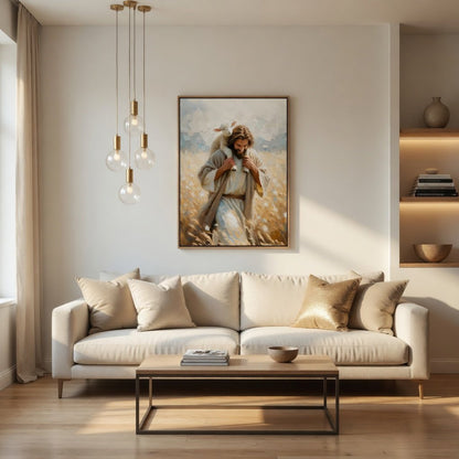 Jesus Levando o Cordeirinho para Casa em ambiente decorado 8