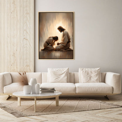 Menina Chorando com Jesus - Quadro em Tela
