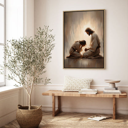 Menina Chorando com Jesus - Quadro em Tela