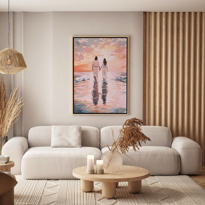 Jesus Andando sobre as Águas com Mulher - Quadro em Tela
