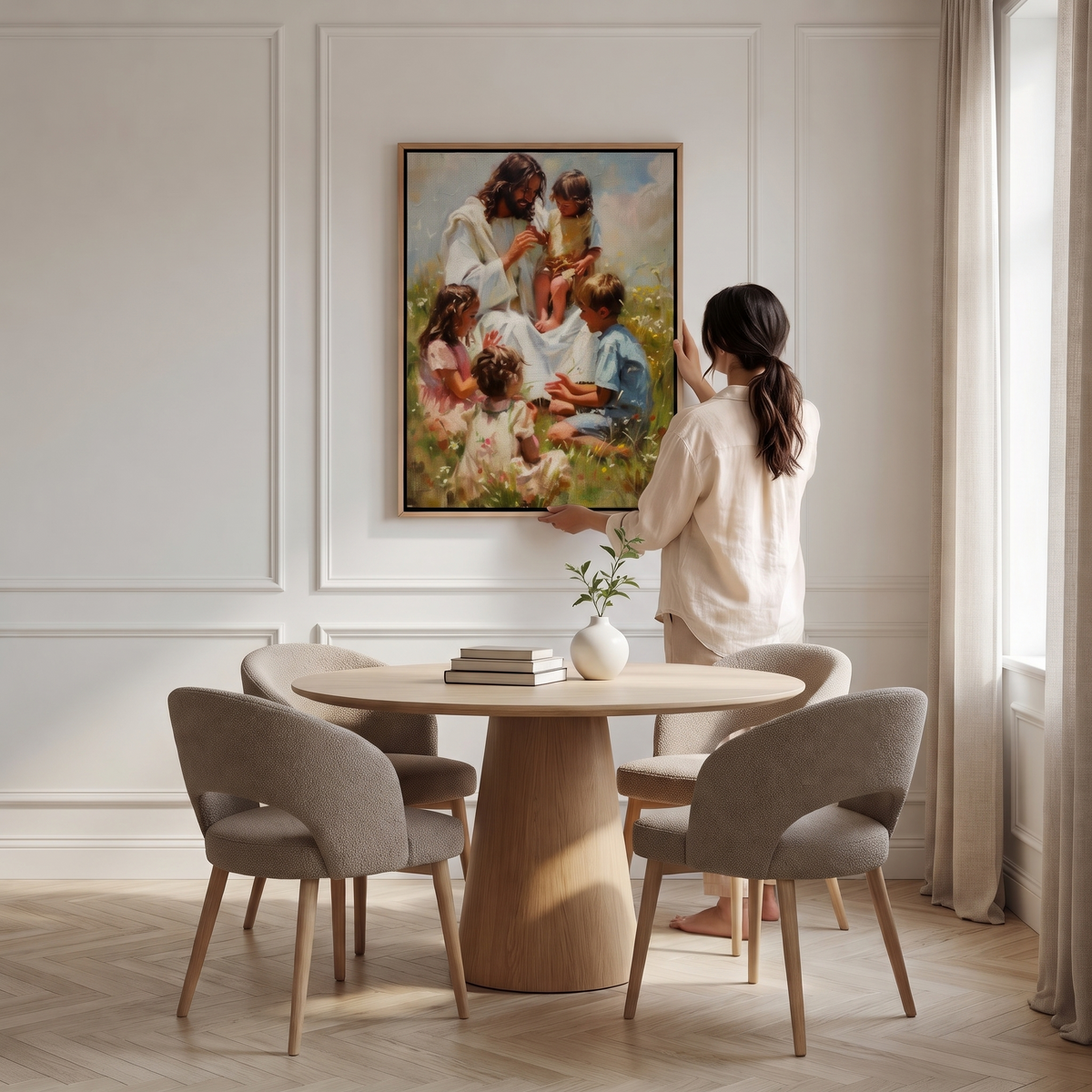 Jesus Brincando com Crianças - Quadro em Tela na parede