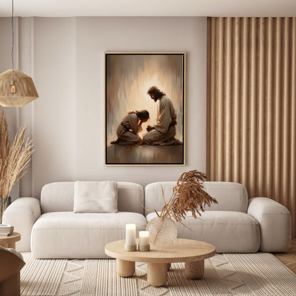 Menina Chorando com Jesus - Quadro em Tela