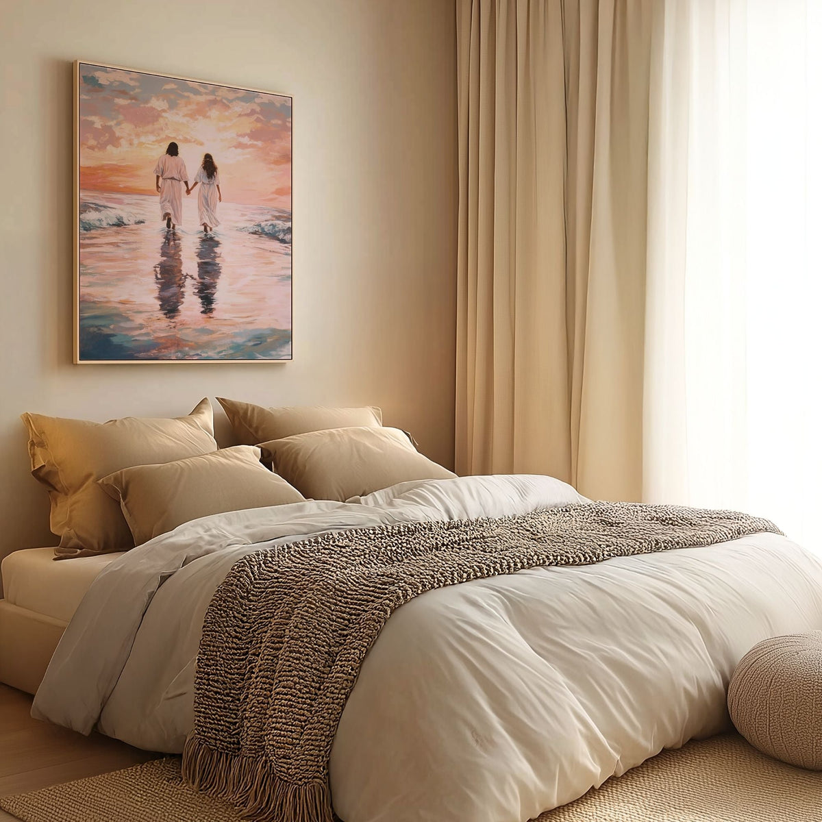 Jesus Andando sobre as Águas com Mulher - Quadro em Tela