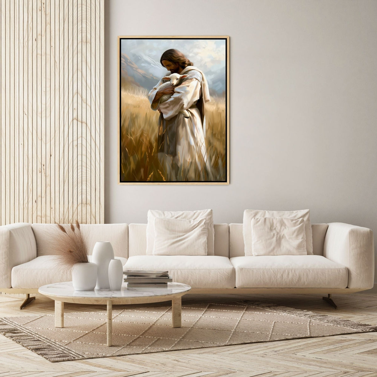 Jesus Segurando um Cordeirinho - Quadro em Tela