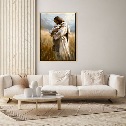 Jesus Segurando um Cordeirinho - Quadro em Tela