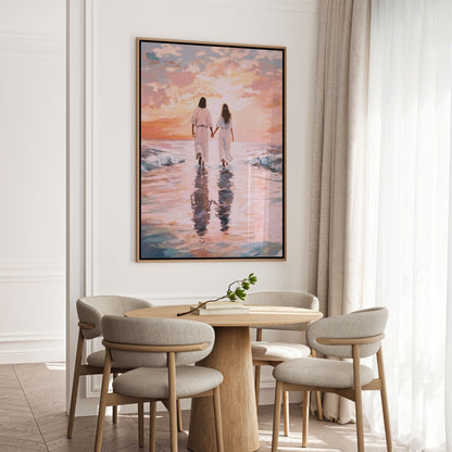Jesus Andando sobre as Águas com Mulher - Quadro em Tela