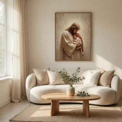 Jesus Segurando um Bebê em ambiente decorado 1