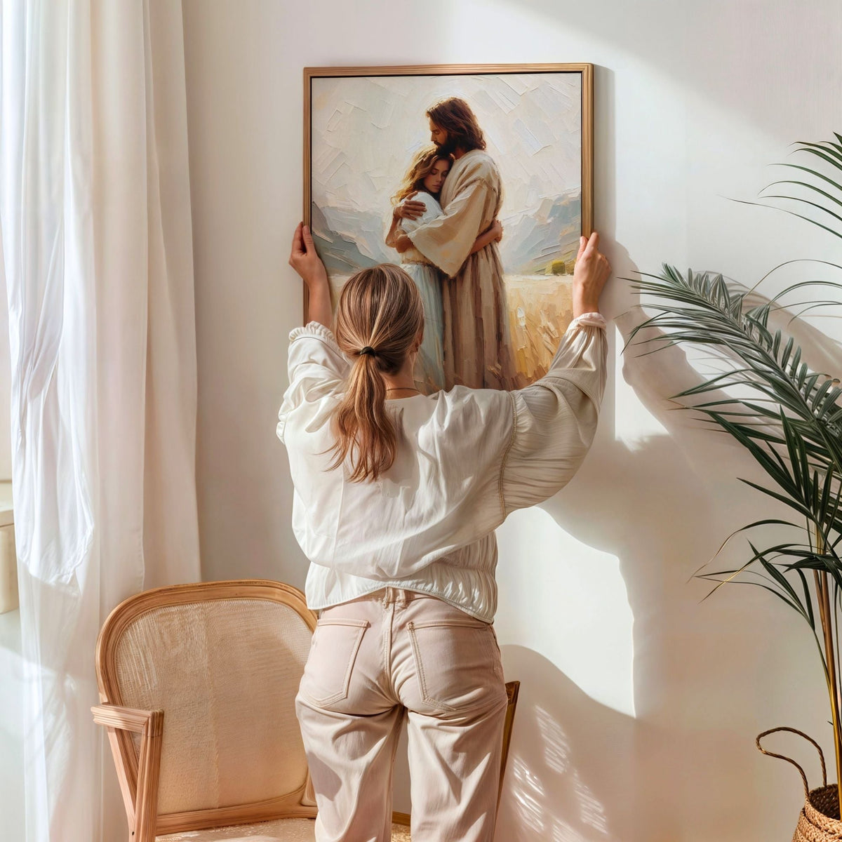 Jesus Abraçando uma Mulher II - Quadro em Tela