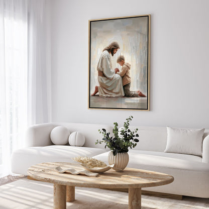 Jesus Orando com um Menino - Quadro em Tela
