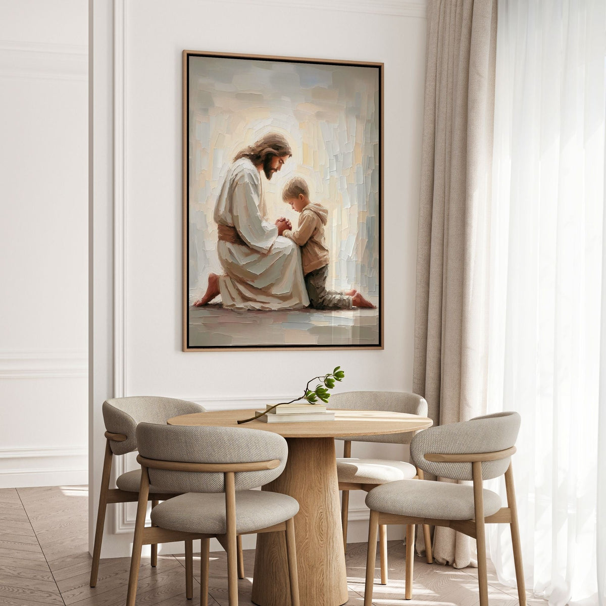 Jesus Orando com um Menino - Quadro em Tela