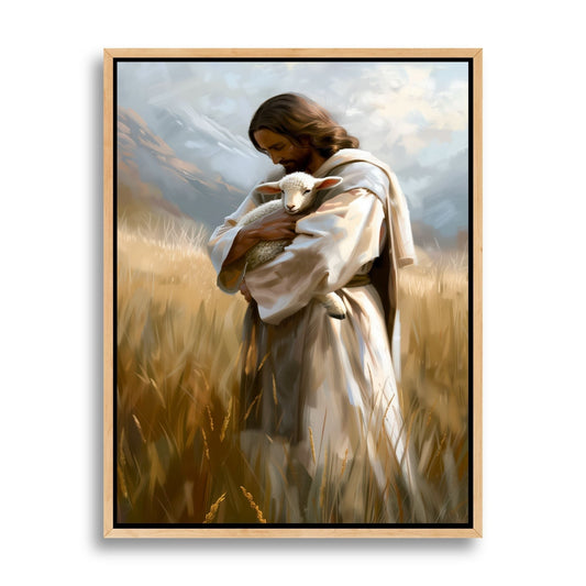 Jesus Segurando um Cordeirinho - Quadro em Tela