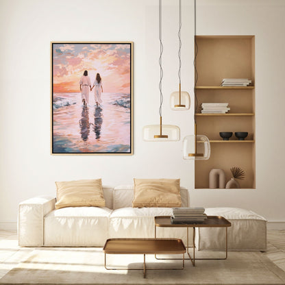 Jesus Andando sobre as Águas com Mulher - Quadro em Tela