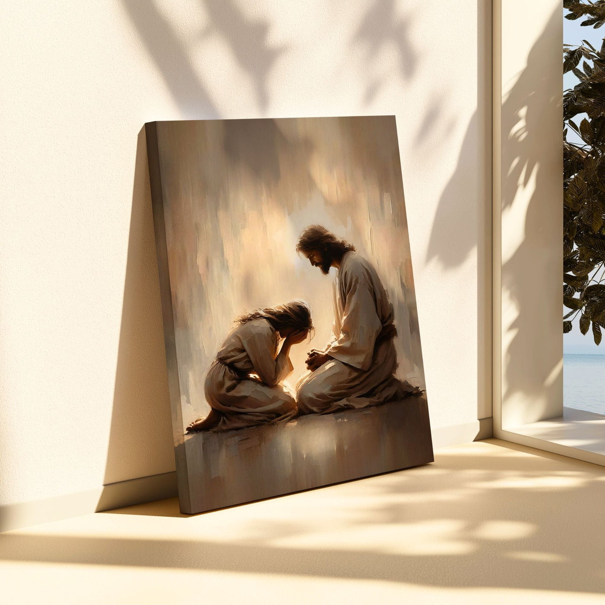 Menina Chorando com Jesus - Quadro em Tela