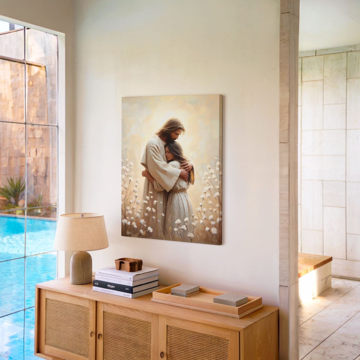 Jesus Abraçando uma Mulher IV - Quadro em Tela
