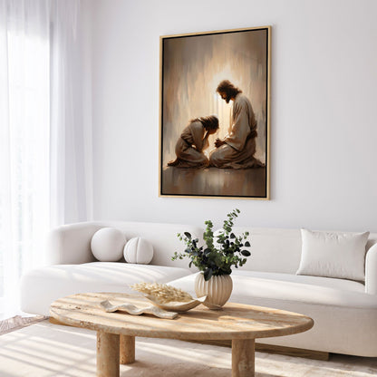 Menina Chorando com Jesus - Quadro em Tela