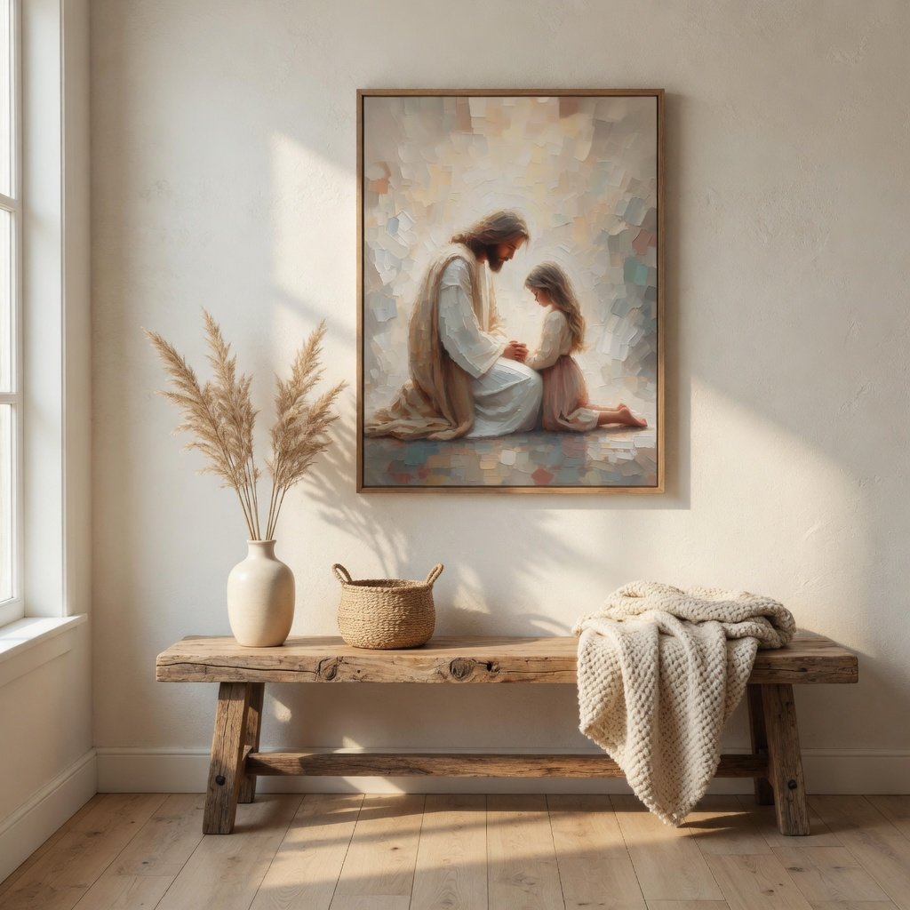 Jesus Orando com uma Menina em ambiente decorado 4