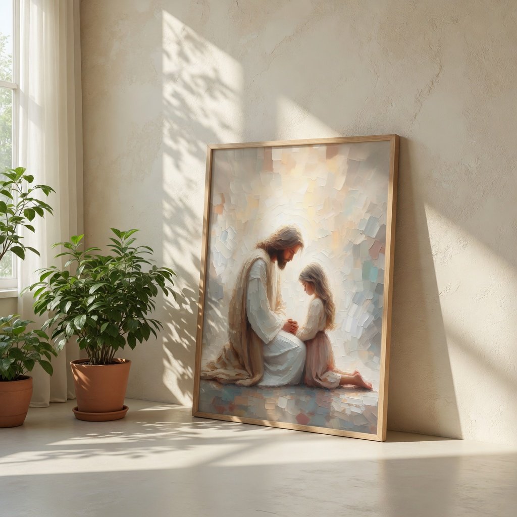 Jesus Orando com uma Menina em ambiente decorado 7