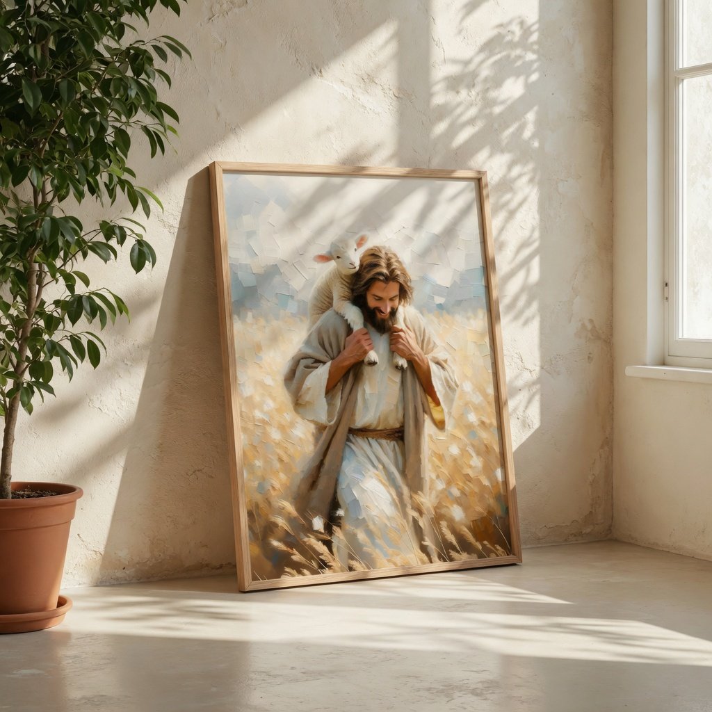 Jesus Levando o Cordeirinho para Casa em ambiente decorado 5