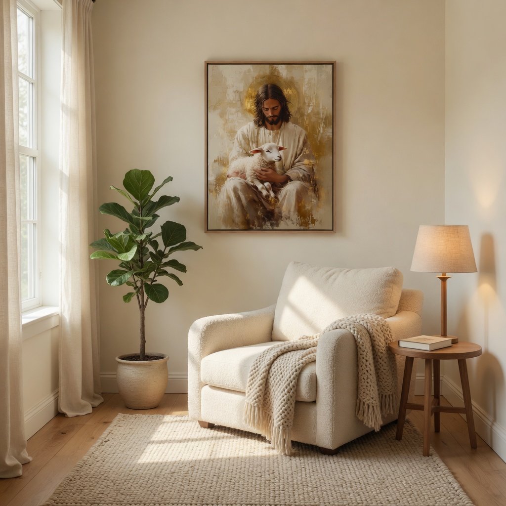 Jesus e o Cordeiro em ambiente decorado 8