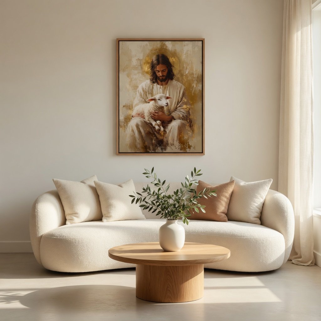 Jesus e o Cordeiro em ambiente decorado 1