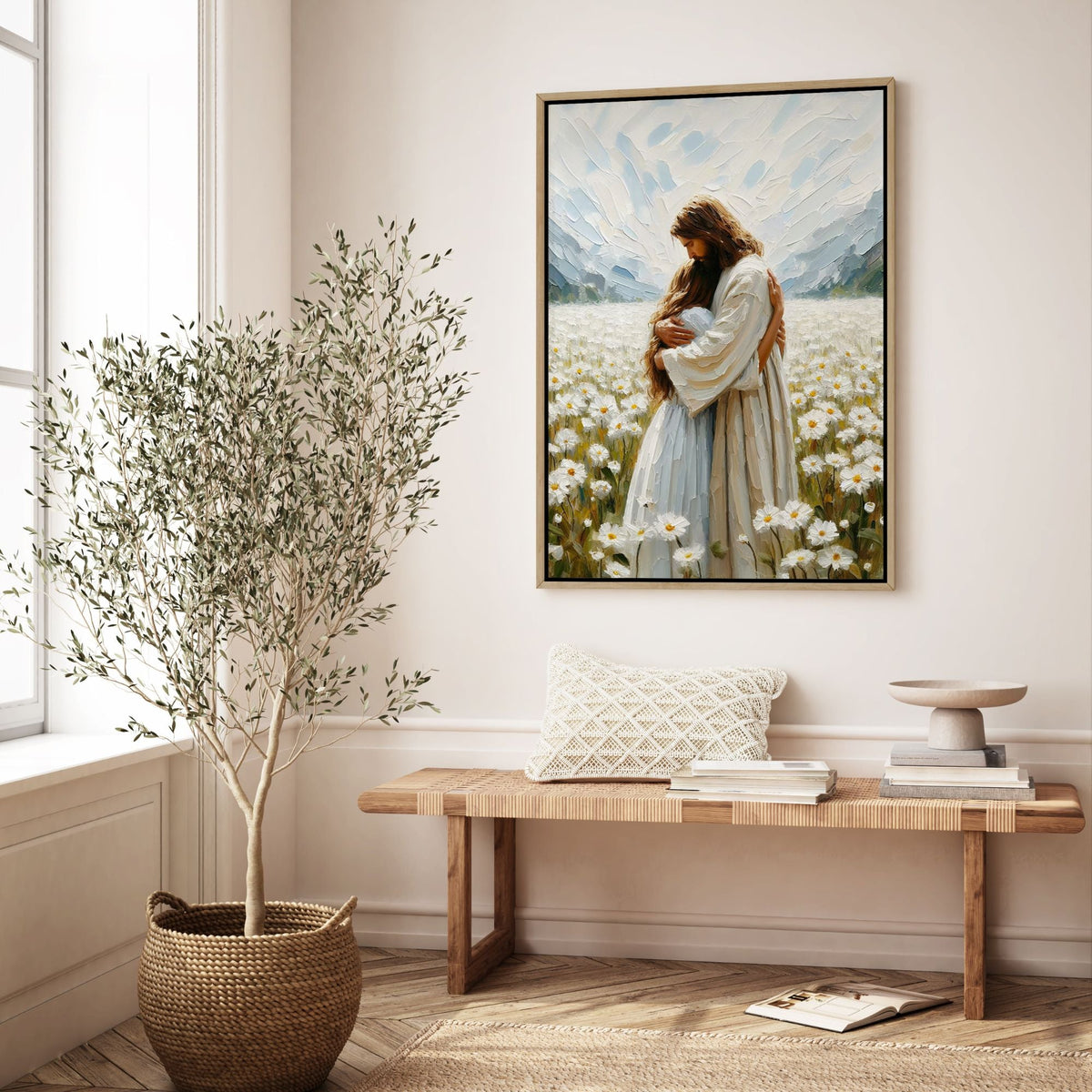Jesus Abraçando uma Mulher - Quadro em Tela