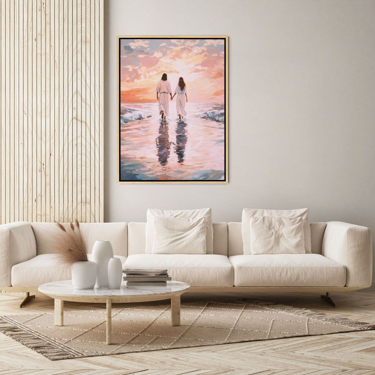 Jesus Andando sobre as Águas com Mulher - Quadro em Tela
