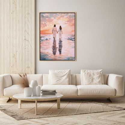 Jesus Andando sobre as Águas com Mulher - Quadro em Tela