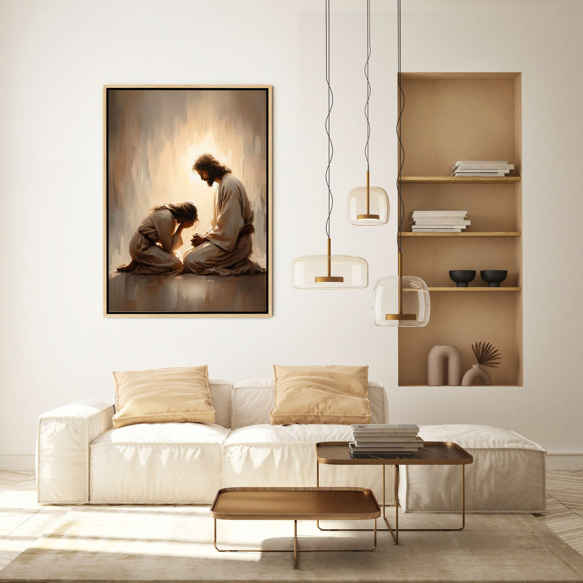 Menina Chorando com Jesus - Quadro em Tela