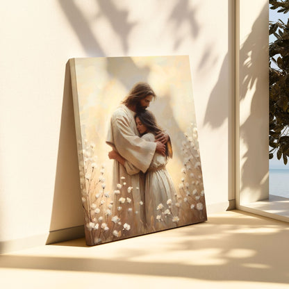 Jesus Abraçando uma Mulher IV - Quadro em Tela