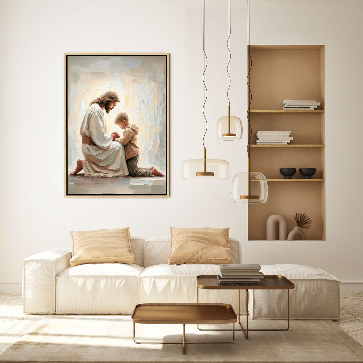 Jesus Orando com um Menino - Quadro em Tela