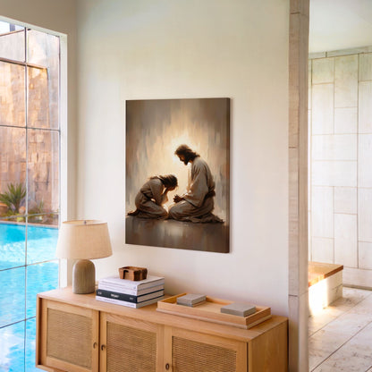Menina Chorando com Jesus - Quadro em Tela