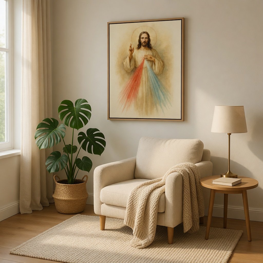 Divina Misericórdia de Cristo em ambiente decorado 8