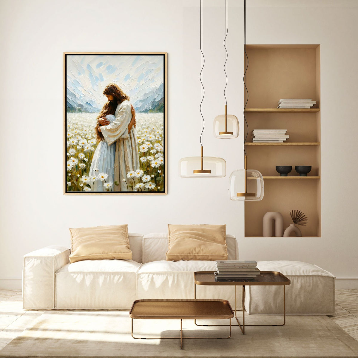 Jesus Abraçando uma Mulher - Quadro em Tela