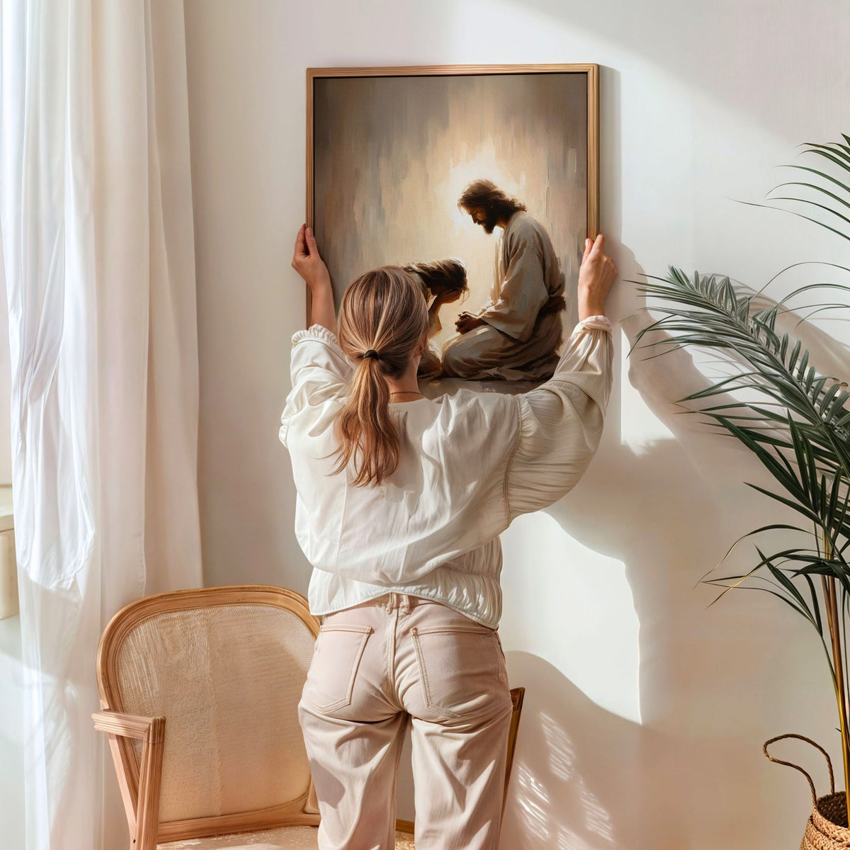 Menina Chorando com Jesus - Quadro em Tela