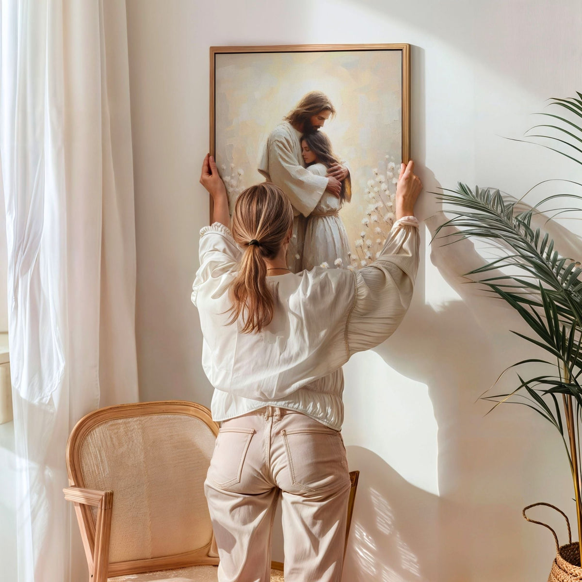 Jesus Abraçando uma Mulher IV - Quadro em Tela