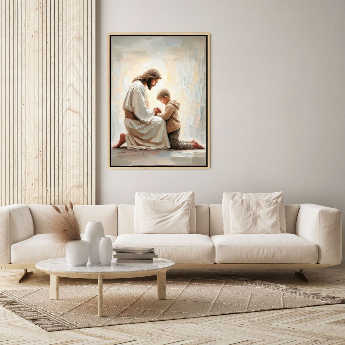 Jesus Orando com um Menino - Quadro em Tela