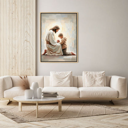 Jesus Orando com um Menino - Quadro em Tela