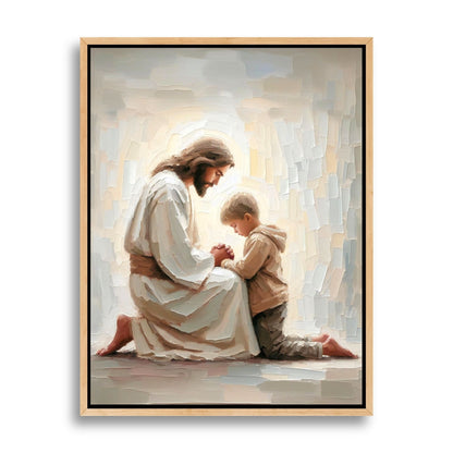 Jesus Orando com um Menino - Quadro em Tela