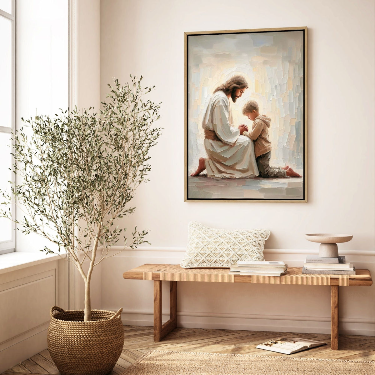 Jesus Orando com um Menino - Quadro em Tela