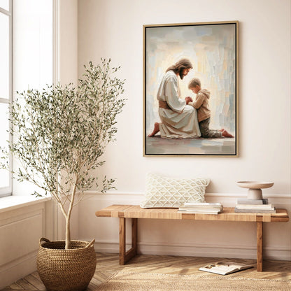 Jesus Orando com um Menino - Quadro em Tela