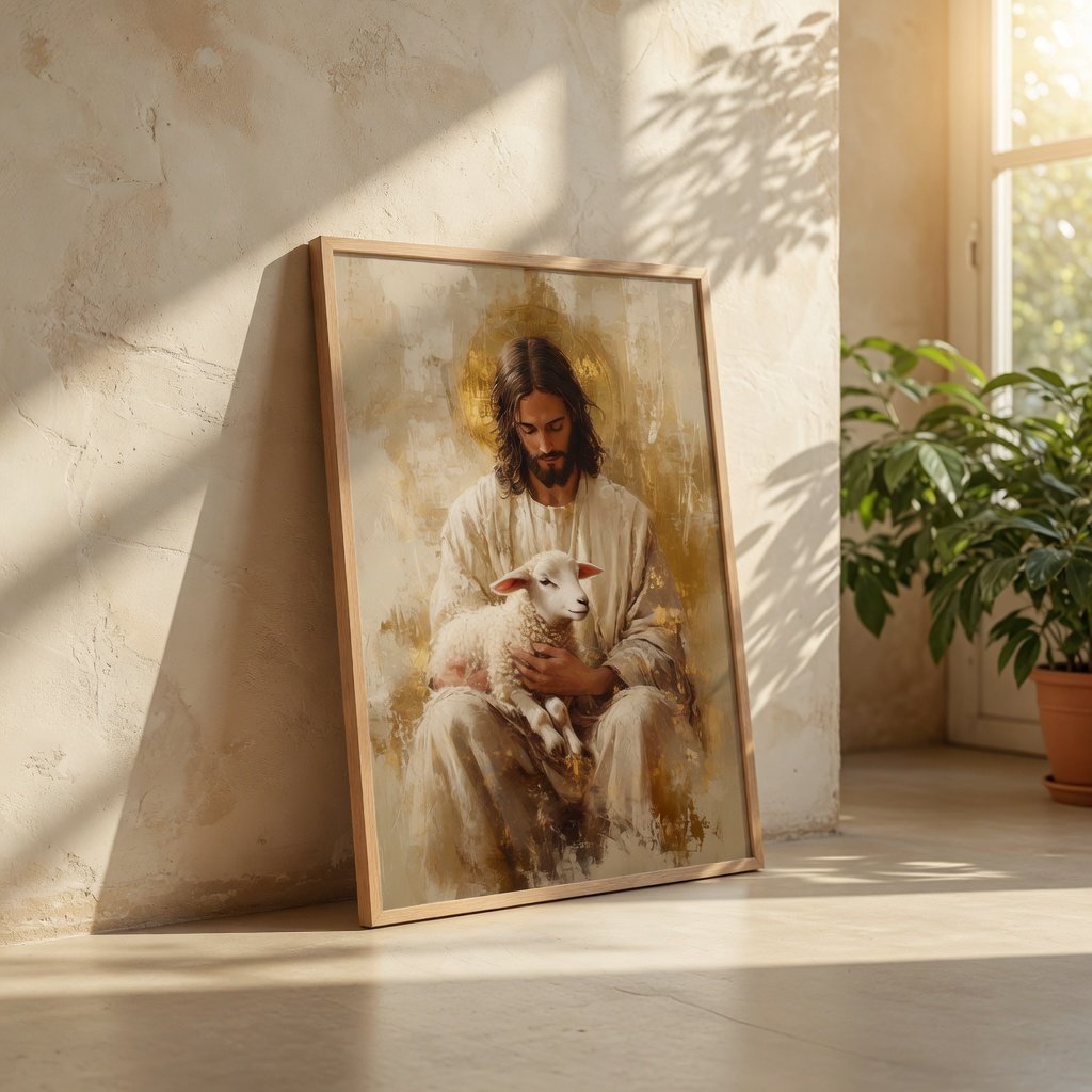 Jesus e o Cordeiro em ambiente decorado 7