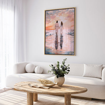 Jesus Andando sobre as Águas com Mulher - Quadro em Tela