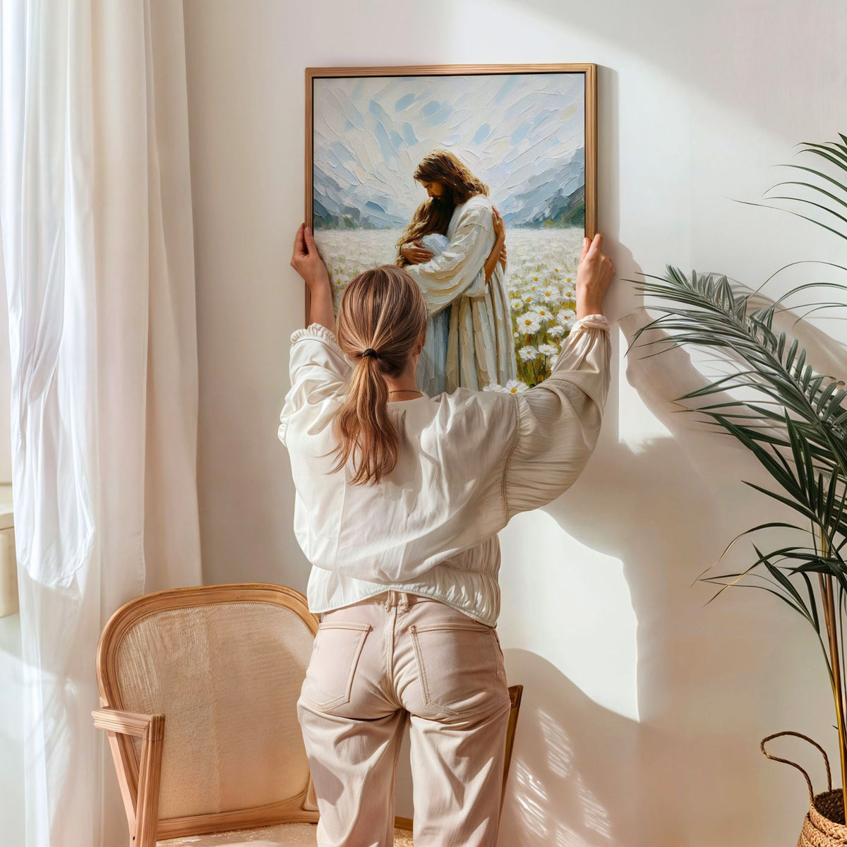 Jesus Abraçando uma Mulher - Quadro em Tela