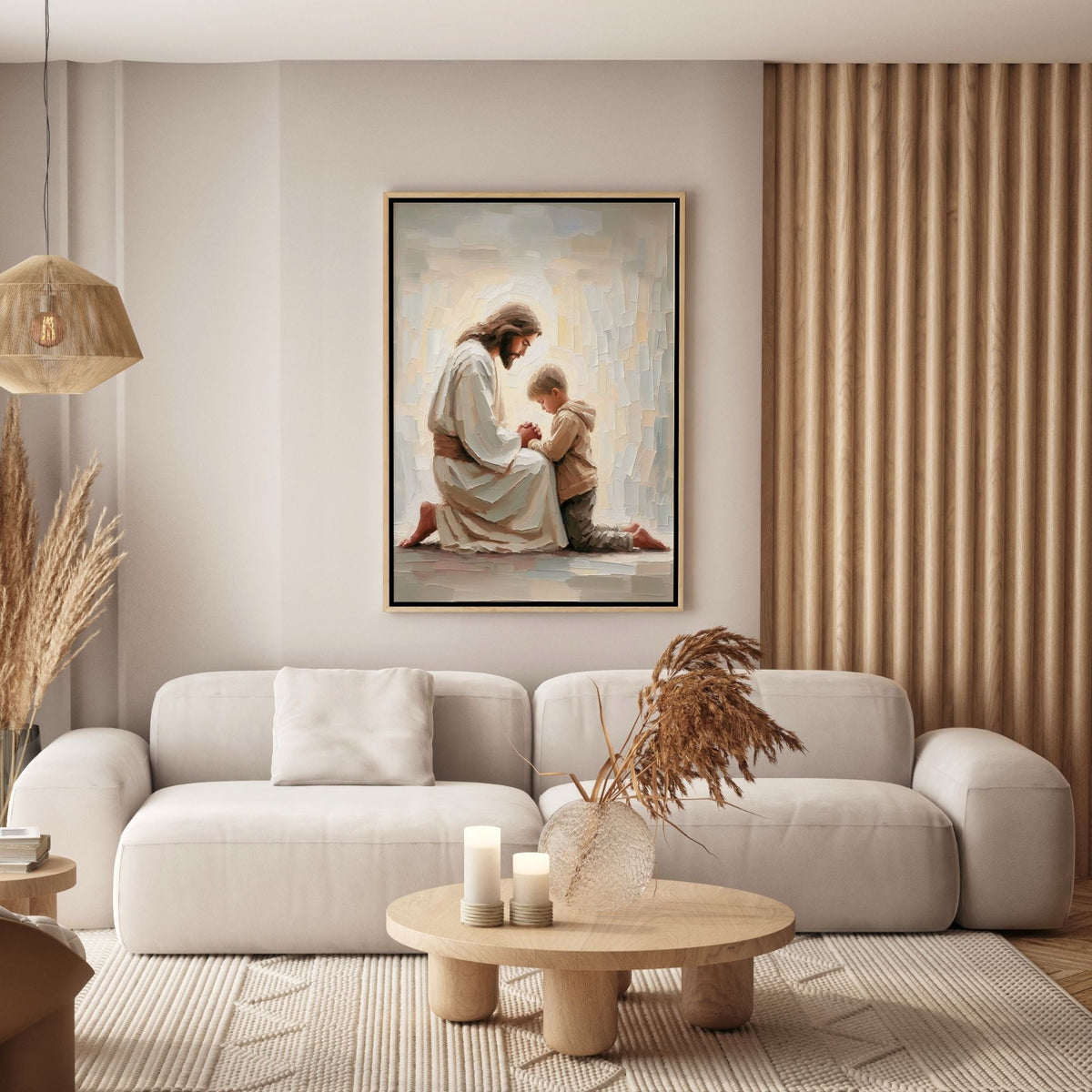 Jesus Orando com um Menino - Quadro em Tela