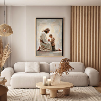 Jesus Orando com um Menino - Quadro em Tela
