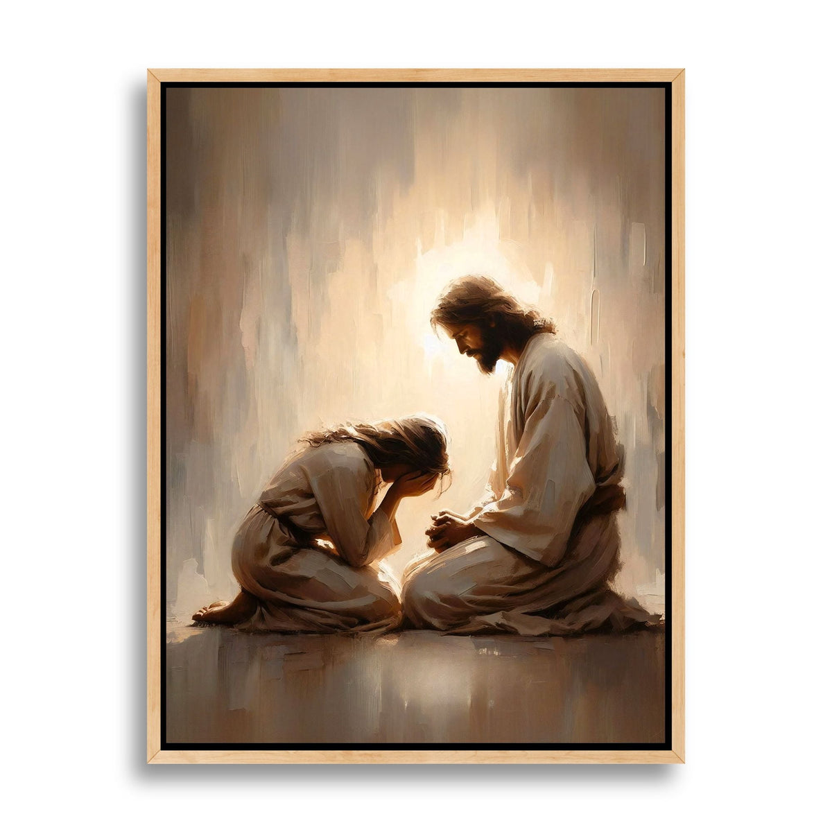 Menina Chorando com Jesus - Quadro em Tela
