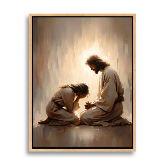 Menina Chorando com Jesus - Quadro em Tela