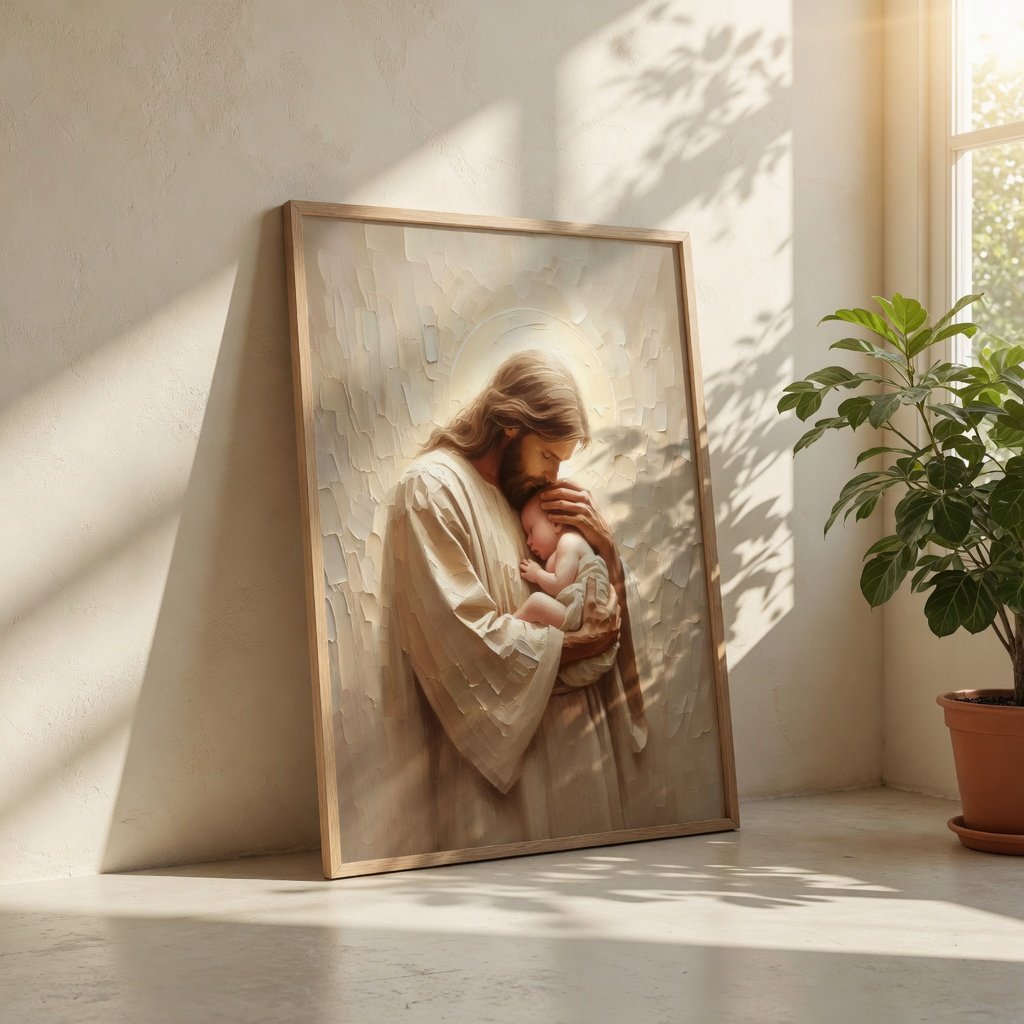 Jesus Segurando um Bebê em ambiente decorado 7
