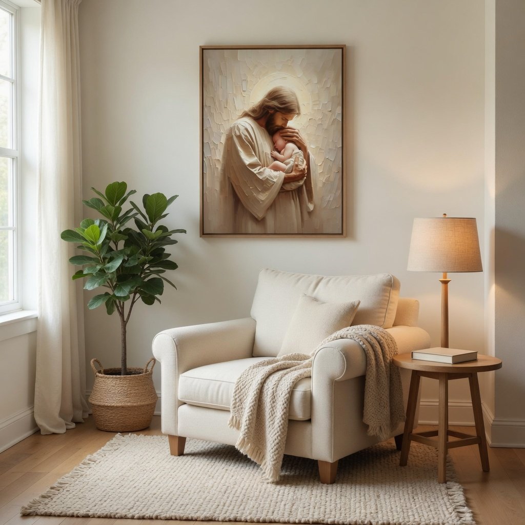 Jesus Segurando um Bebê em ambiente decorado 8